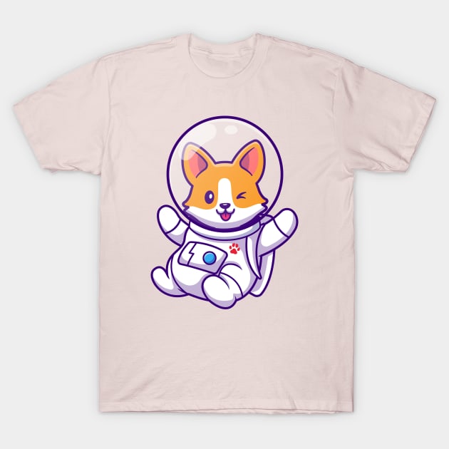 Cute Corgi Astronaut Flying Cartoon T-Shirt by Catalyst Labs